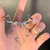 Chic CZ Inlaid Butterfly Charm Cable Chain Bangle Bracelet